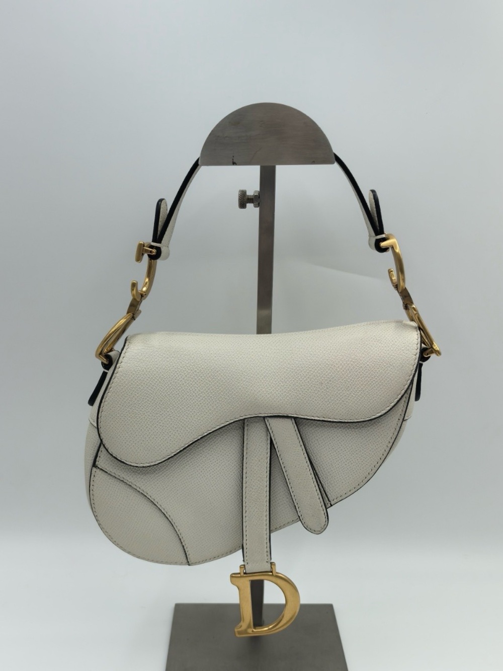 Dior Saddle small with strap in cream calfskin gold-tone hardware